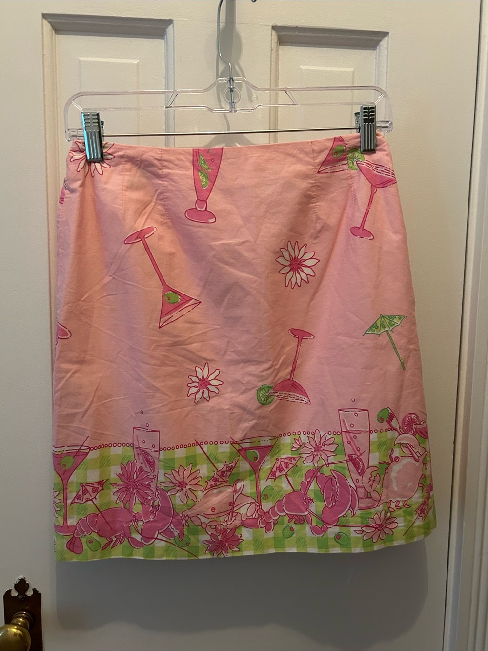 VINTAGE Lilly Pulitzer Pink Lobster Cocktail Print A-Line Skirt Size 6